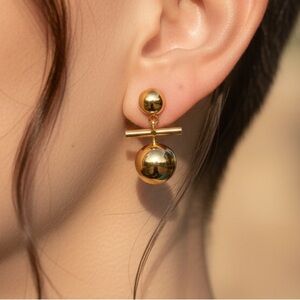 Golden Balance Drop Double Ball Studs